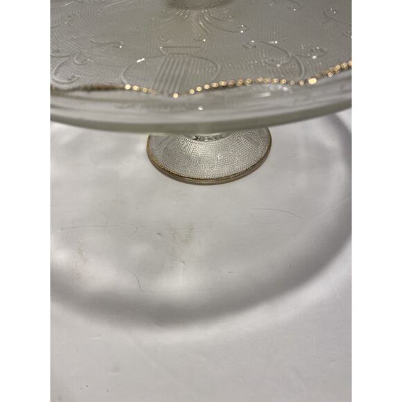 Vintage Harp Pattern By Jeanette 10" Elegant Glass Round Cake Stand Pink Tone - Picture 3 of 11